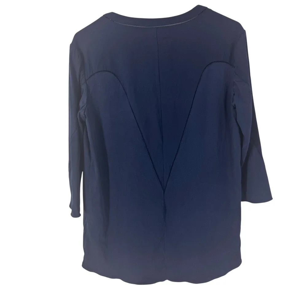 Rag‎ & Bone Navy Blue Silk Blend High-Low Blouse Ladder Stitch Detail Size M